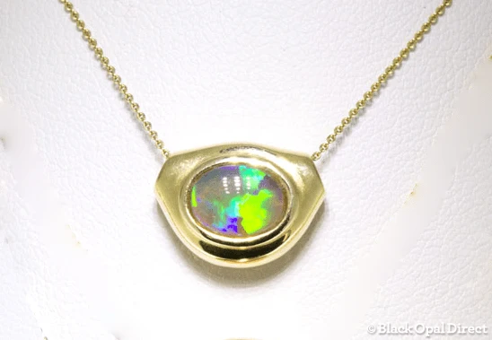 Gold Pod pendant with crystal opal (green)