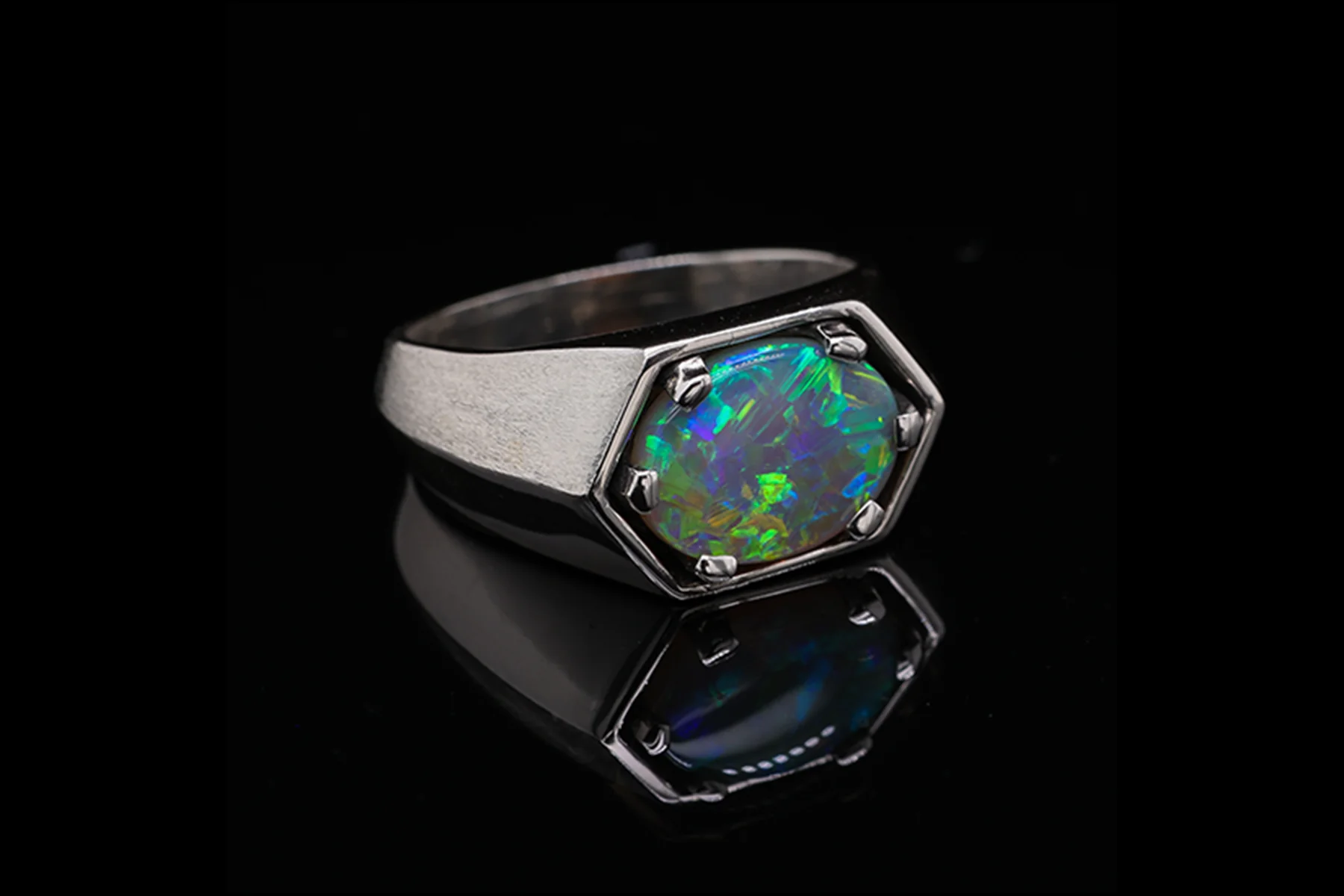 Saxon Ring Sterling Silver with 2.23ct crystal opal