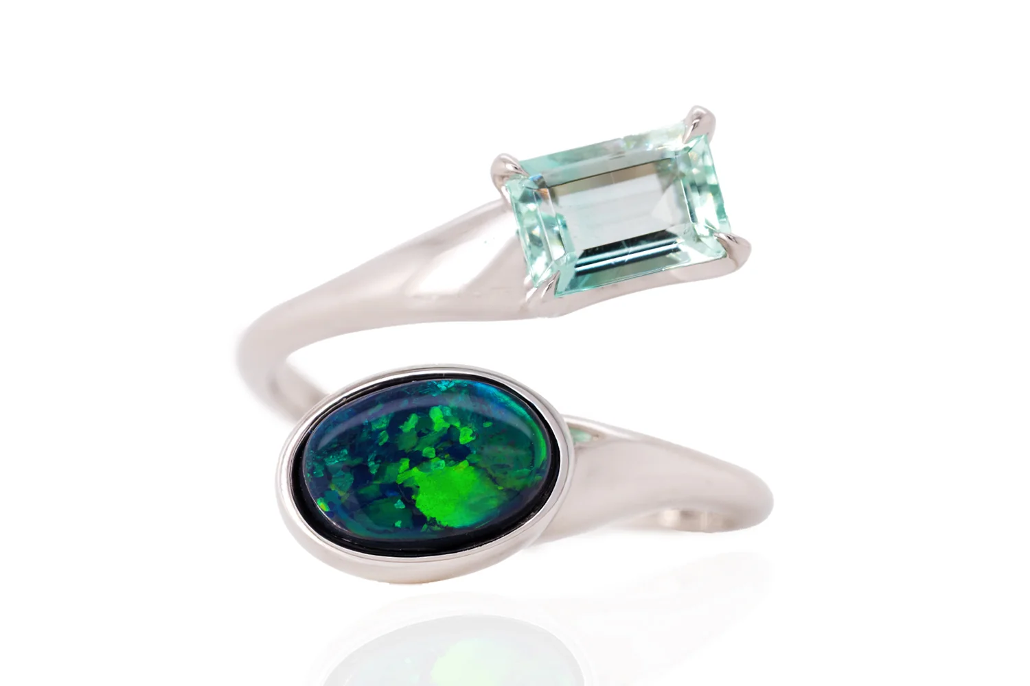 Spirit Platinum Ring — black opal & green beryl