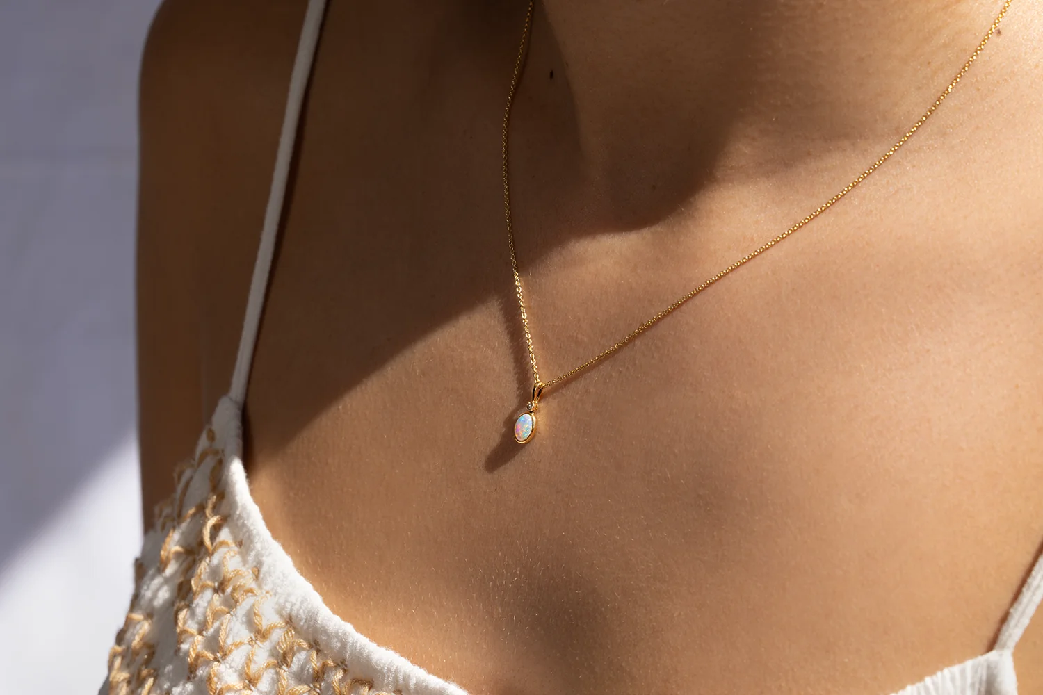 Sylvie Necklace 18kt Gold 0.30ct Crystal Opal with Diamonds - Image 2