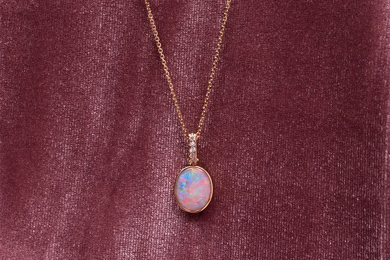 Tatiana Diamond Necklace 18kt Rose Gold with 1.34ct White Opal - Image 3