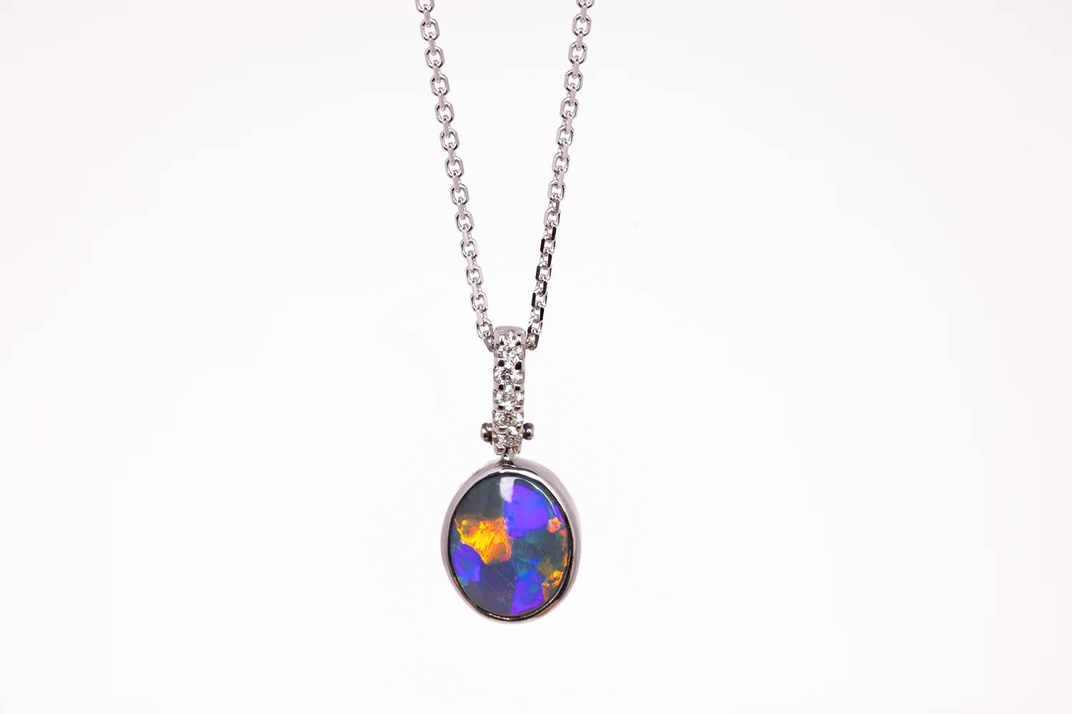 Tatiana Diamond Pendant White Gold with 1.75ct Dark Opal